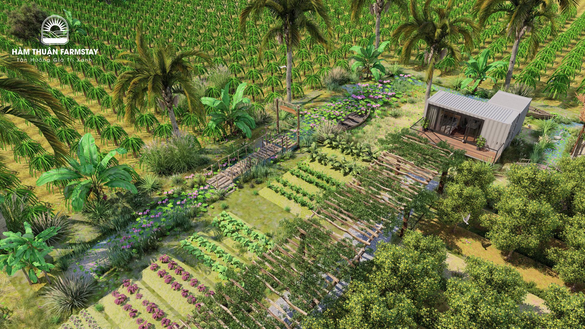Phối cảnh 3D Hàm Thuận Farmstay nhìn từ trên cao